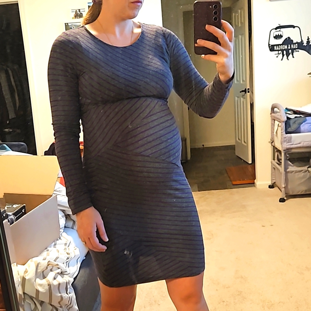 Gray and purple stripped maternity dress